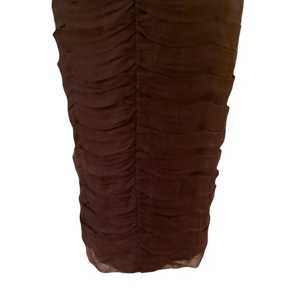 Tadashi Shoji Silk Chiffon Brown Ruched Vintage Sheath Slip Column Dress - 8 - Picture 4 of 15